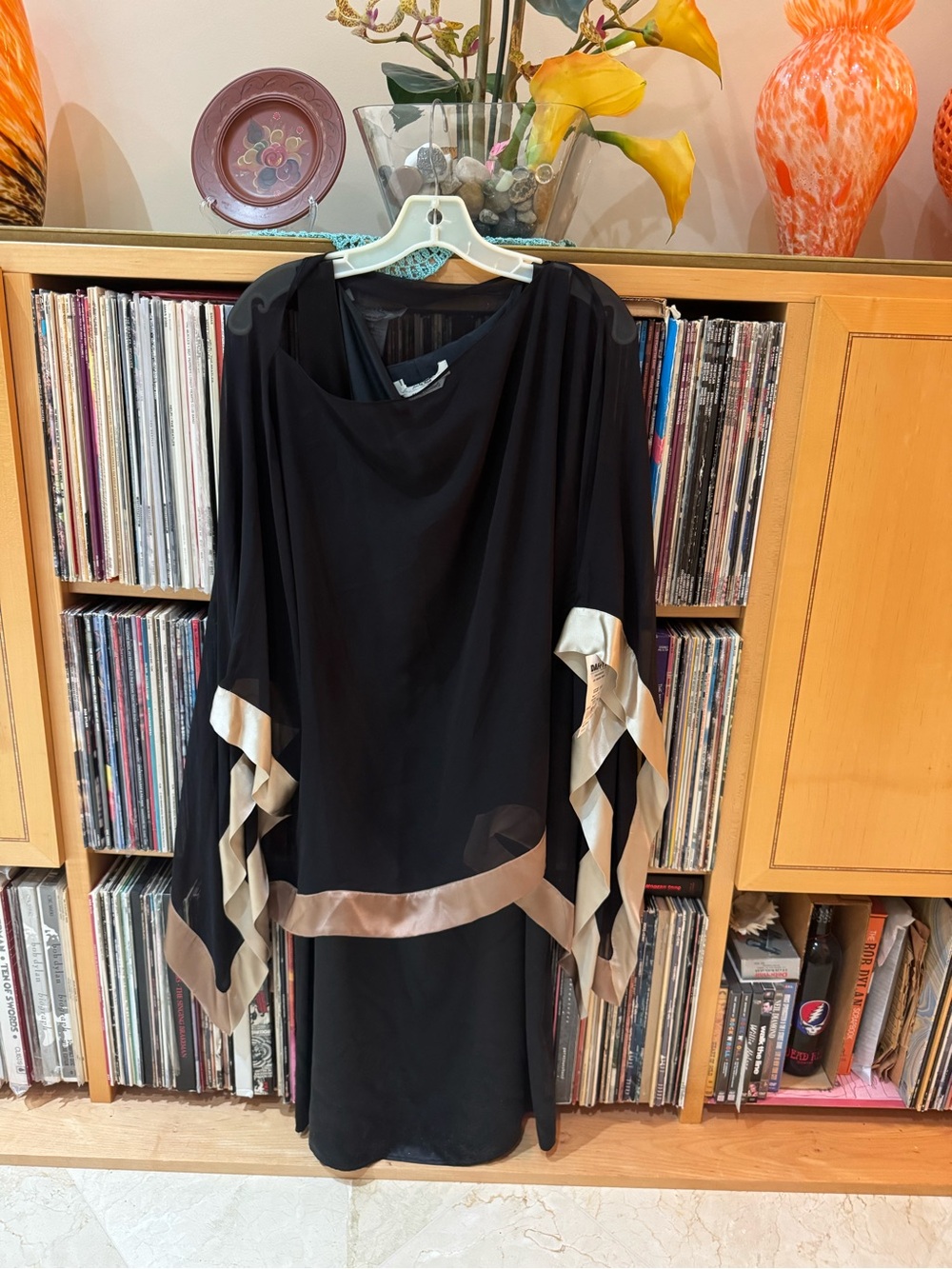 DRAMATIC PRICE DROP:Satin-Trim CAFTAN top over SHEATH SILk DRESS,16W